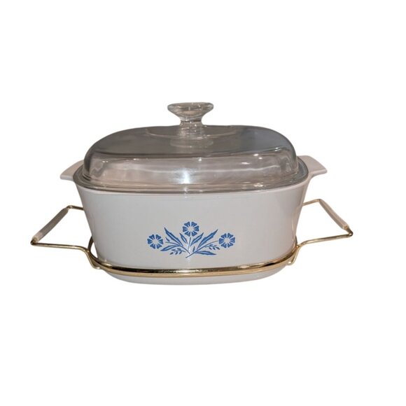 Vintage CorningWare Blue Cornflower Casserole Dish Lid Metal Rack 5 quart - Picture 1 of 16